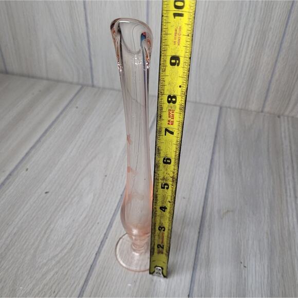 Vntg Pink Depression Swung Glass Fluted Bud Vase With Flower MCM 10" Read - Picture 4 of 9
